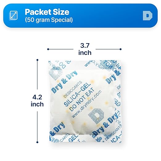 Dry & Dry Orange Indicating Silica Gel Packets Desiccants - Food Safe Silica Gel, Desiccant Packs for Food Storage - 6 Packets (50 Gram) - Image 6