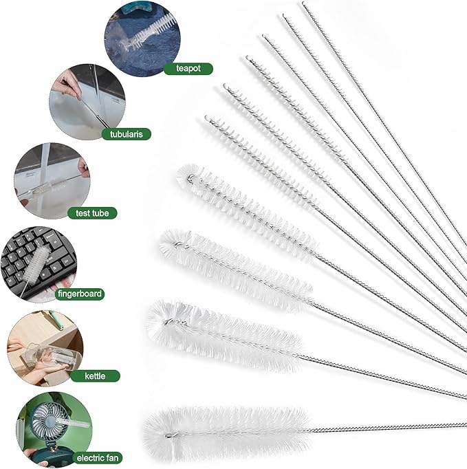 CiaraQ Bottle Cleaning Brushes, 9.8 Inch Nylon Tube Brush Set, Cleaner for Narrow Neck Bottles Cups with Hook, Set of 10pcs - Image 2