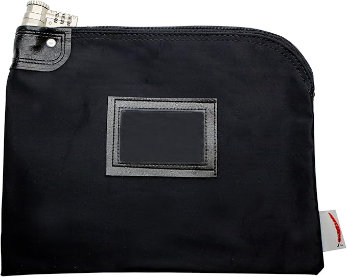 Heavy-Duty Money Bag with Lock – 9" x 12" Water-Repellent Laminated Nylon Bank Deposit Bag with Combination & Keyed Security for Cash, ID Window, Made in USA (Black) by CardinalBagSupplies