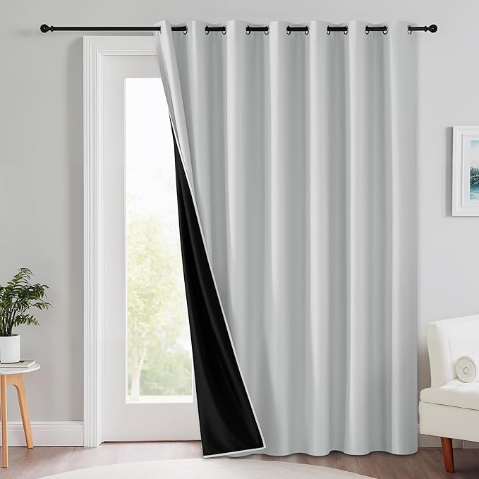 RYB HOME 100% Blackout Room Divider Curtains for Sliding Glass Door, Extra Wide Thermal Insulated Privacy Curtains for Bedroom/Patio Door/Living Room/Open Closet, White, W100 x L84, 1 Panel by RYBHOME