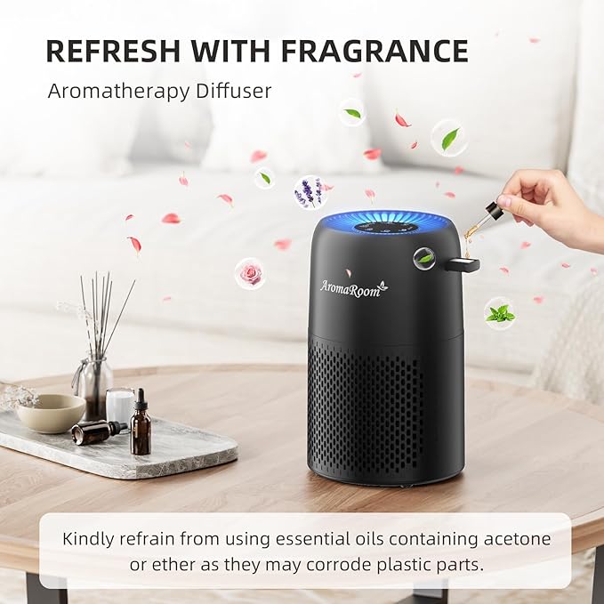 Air Purifiers for Home Bedroom, AromaRoom H13 HEPA Air Purifier Filter for Allergies, Pollen, Smoke, Dusts, Pets Dander, Odor, Hair, 22dB Quiet Air Cleaner for Room, Office, Dorm, AP100-B (Black) - Image 8