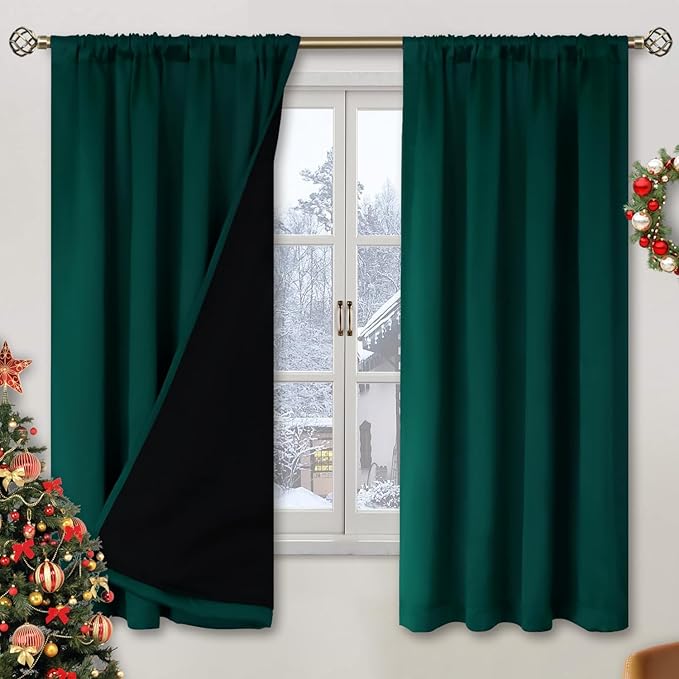 BGment Green 100% Blackout Curtains for Bedroom 63 Inches Long, Christmas Thermal Insulated Double Layer Full Room Darkening Noise Reducing Rod Pocket Curtain (42 x 63 Inch, Emerald, 2 Panels) by BGment