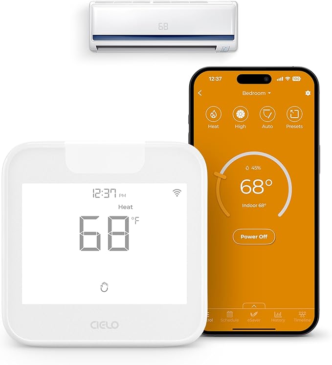 Breez Max | ENERGY STAR CERTIFIED Smart AC Controller | WiFi Thermostat for Mini-Split, Window, Portable ACs/Heat Pumps | AI-Based Tech | Free App, No Subscriptions | Alexa, Google, IFTTT etc. (White) by CieloBreez