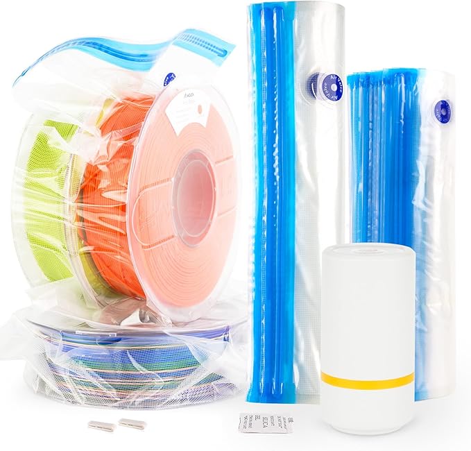 AMOLEN Filament Storage Bags Vacuum Kit, Cleaning Drying Sealed 16 Bags with Two Sizes for 3D Printer Filament with Automatic Pumps/Desiccants/Clips by AMOLEN