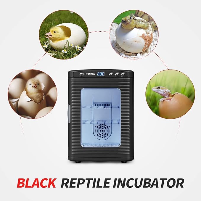 RYFT Incubators for Hatching Eggs, 25L Portable Reptile Scientific Lab Incubator with 5°C-60°C, 12V/110V Heating and Cooling for Small Reptiles (Black) - Image 6