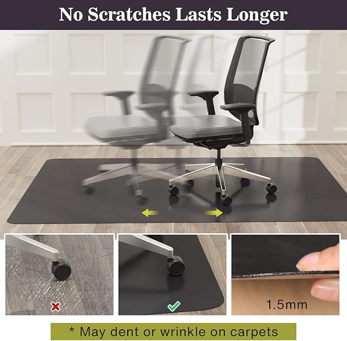3'×5' Black Floor Protector for Home, Waterproof No Spill Vinyl Floor Desk Mat for Office, Plastic Easy Cleaning Area Mat for Hardwood Floor, Kitchen, Pet Feeding Area - Image 4