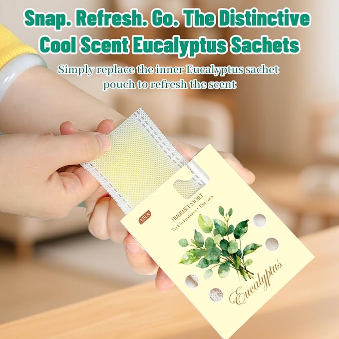 MR.A 13 Packs Eucalyptus Scented Sachets, Fragrance Sachet Bags for Drawers and Closets, Air Fresheners for Car and Home, Closet Deodorizer Scented Drawer Fresheners for Dresser with Hanger Hooks - Image 2