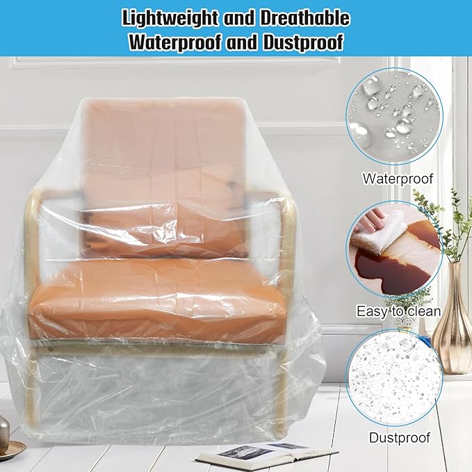 Plastic Couch Cover,Clear Sofa Cover,Waterproof Furniture Covers for Moving and Storage,Couch Cover Moving Bags,Plastic Sofa Bag Slipover Furniture Protector,Recliner Cover - Image 3