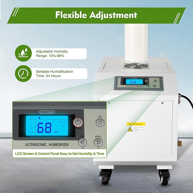 3kg/H Ultrasonic Industrial Humidifier, Commercial Air Humidifier Sprayer Agricultural Automatic Mist Cooling Whole House Machine, 10L Large Volume for Warehouse Greenhouse Garden Industrial - Image 4