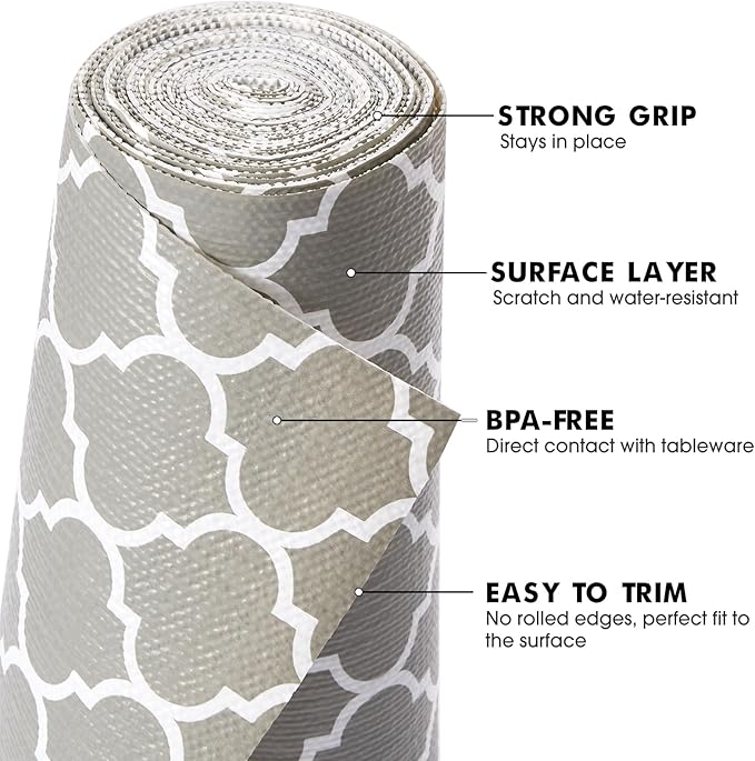 Viseeko Shelf and Drawer Liner for Kitchen Cabinet, Non-Adhesive Cabinet Liners for Shelves, Strong Grip Shelf Paper Non-Slip Waterproof Easy to Cut for Dresser Cupboard, Quatrefoil, 12 in x 10 ft - Image 2