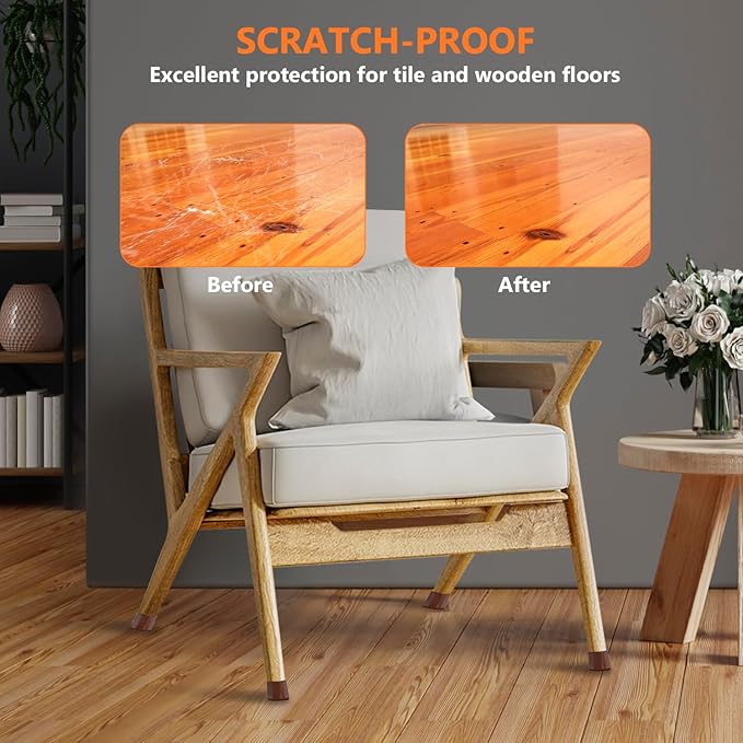 36pcs Round Chair Leg Floor Protectors, Felt Pads Chair Leg Protectors for Hardwood Floors, Silicone Furniture Feet Cups Covers Felt Pads, Prevents Scratches & Reduce Noise, Brown, Large - Image 4