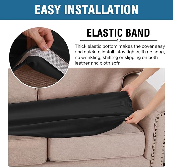 H.VERSAILTEX Velvet Stretch Individual Couch Cushion Cover Plush Cushion Slipcover for Loveseat Sofa Cushion Furniture Protector Seat Cushion Sofa Cover (1 Piece Sofa Cushion Cover, Black) - Image 4