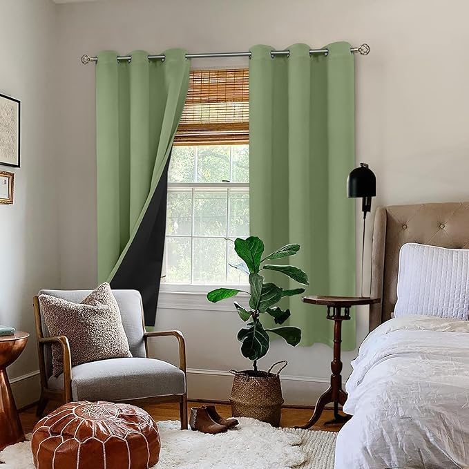 BGment Grass Green Blackout Curtains for Bedroom Spring Curtains for Living Room 63 Inch Length 2 Panels Set, Thermal Insulated Full Room Darkening Soundproof Grommet Drapes (42 x 63 Inch, 2 Panels) - Image 2