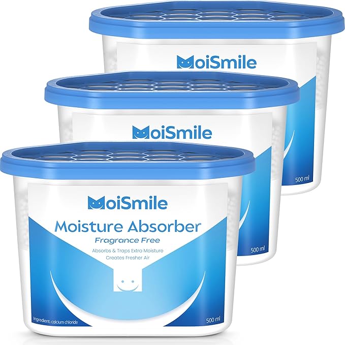 Moisture Absorbers, Efficient Humidity Absorber ＆ Odor Eliminator Boxes, Refillable Car Dehumidifier for Closet, Bathroom, Basement＆ RV, 3 Pack, Fragrance Free by MoistureAbsorbers