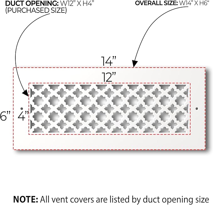 SABA Home Decor Air Vent Cover Grille - Acrylic Plexiglass 4" x 12" Duct Opening, 6" x 14" Overall White Finish Covers for Walls & Ceilings NOT for Floor USE, Venetian (4" x 12" with Screws, White) - Image 2
