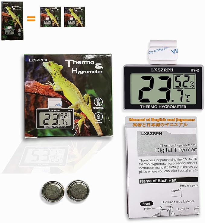Reptile Thermometer Hygrometer Digital Amphibian Thermometer with Hook Temperature Humidity Meter Gauge for Reptile Tanks, Terrariums, Vivarium HD LCD (2packs) - Image 6