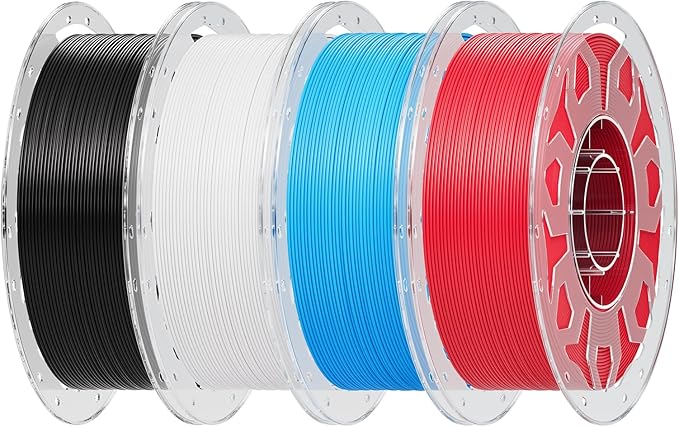 Creality PLA Filament 1.75mm Bundle 4 kg, 3D Printer Filament Multicolor, Enhanced Toughness No Warp, for Most FDM 3D Printers, 4 Pack-1 kg (Black, White, Blue, Red) by Creality