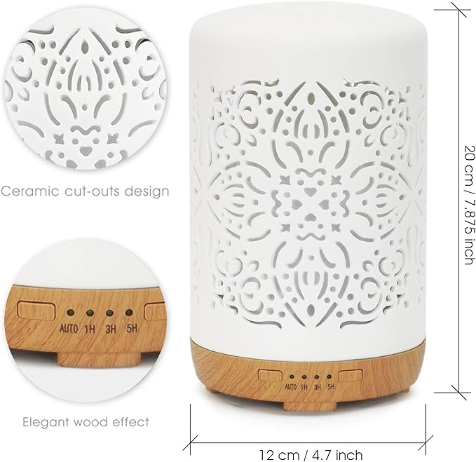 Earnest Living Essential Oil Diffuser White Ceramic Diffuser 250 ml Timers Night Lights and Auto Off Function Home Office Humidifier Aromatherapy Diffusers for Essential Oils - Image 8