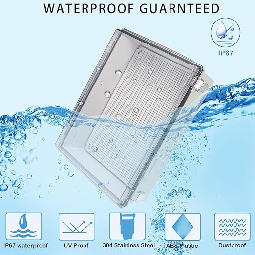 Zulkit Junction Box,IP67 Waterproof Electrical Box Hinged Clear Cover Stainless Steel Buckle Plastic Enclosure for Project w Mounting Plate Wall Bracket and 2 Cable Gland 15"x11"x5.1"/380x280x130mm - Image 2
