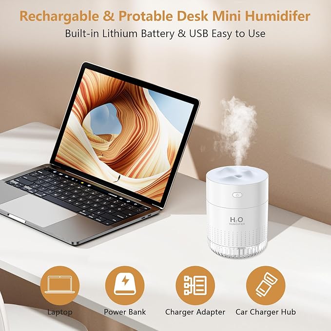 Portable Small Humidifier For Bedroom With Night Light Cool Mist Indoor Mini Small Air Humidifiers For Plants Travel Room Car Desk Office Home Humificador With Usb 2 Spray Mode Super Quiet - Image 7