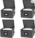 Mayniu China Storage Containers Hard Shell, 12" Plate Storage Containers for Dishes, Stackable Dinnerware Storage with 48 Felt Dividers (4 Pack Black) by Mayniu