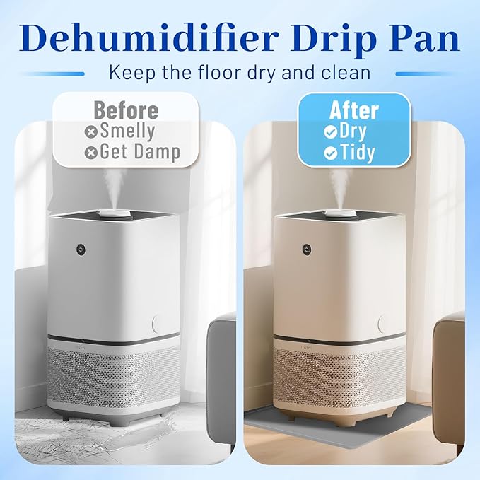 Dehumidifier Drip Mat, 23.6'' x 19.7'' x 0.78'' Humidifier Silicone Drip Mat With Raised Edge, Non-Slip,Spill-Proof, Dehumidifier Drip Tray,Prevent Water Leakage and Protect Floor & Carpet-Grey - Image 4