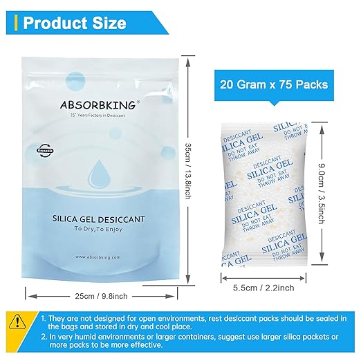Moisture Absorbers, 20G 75 Pack Premium Transparent Desiccant for Storage, Silica Gel Desiccant Packets (20G, 75) - Image 3