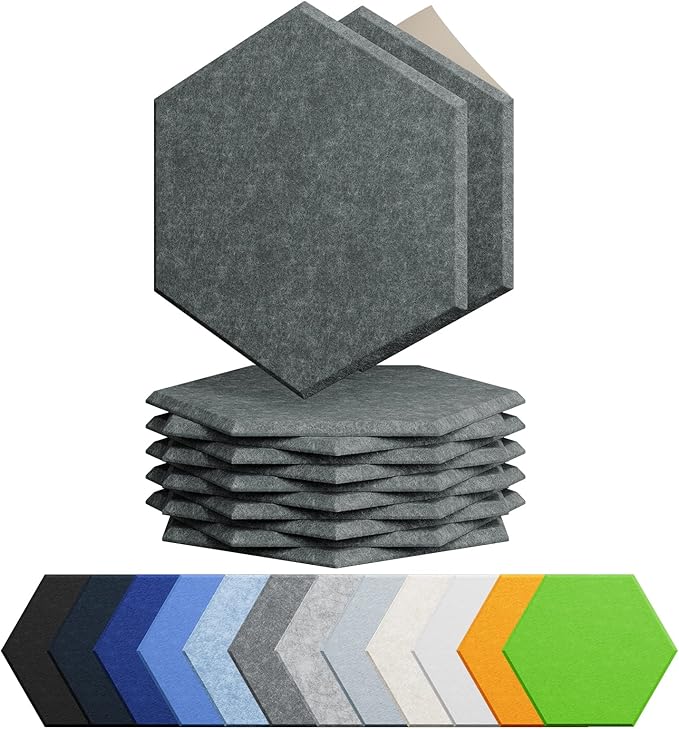 12 Pack Acoustic Panels Self Adhesive Sound Proof Foam, High Density Sound Acoustic Foam Panel, 12X10.23X0.4 Inch Hexagon Wall Panels in Home,Office,Reccording Room,Studio(Moonlight Grey) by Amantech