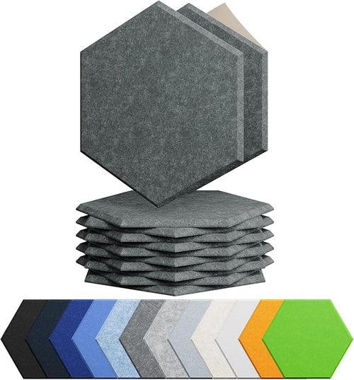 12 Pack Acoustic Panels Self Adhesive Sound Proof Foam, High Density Sound Acoustic Foam Panel, 12X10.23X0.4 Inch Hexagon Wall Panels in Home,Office,Reccording Room,Studio(Moonlight Grey) by Amantech
