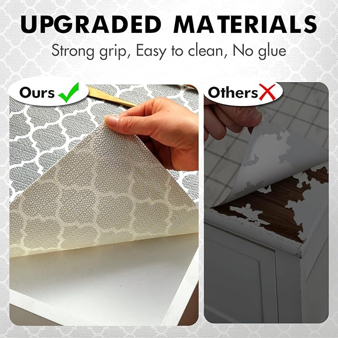Viseeko Shelf and Drawer Liner for Kitchen Cabinet, Non-Adhesive Cabinet Liners for Shelves, Strong Grip Shelf Paper Non-Slip Waterproof Easy to Cut for Dresser Cupboard, Quatrefoil, 18 in x 20 ft - Image 9