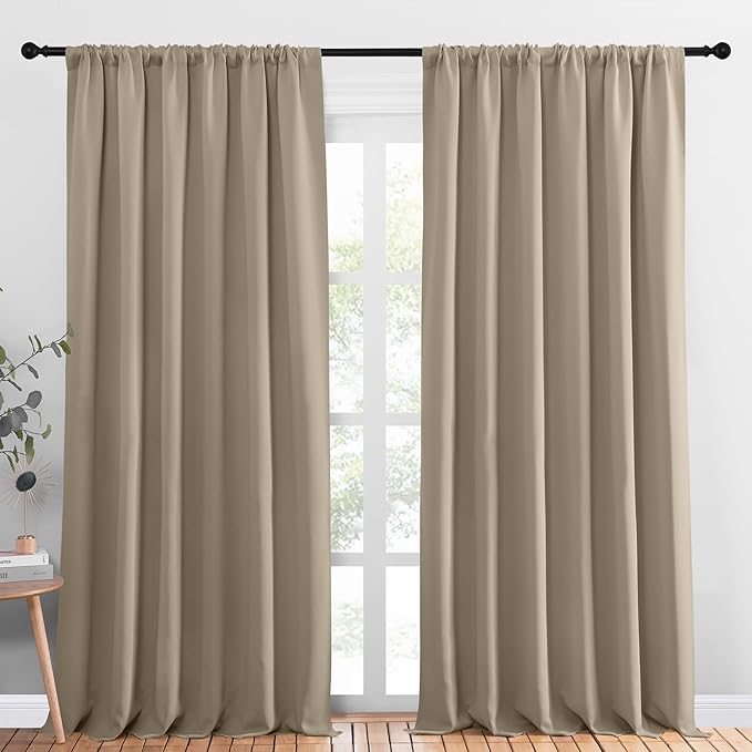 NICETOWN 2 Panels Blackout Curtains, Rod Pocket Thermal Insulated Drapess for Bedroom, Privacy Protection Easy-Care Heavy Duty Curtains for Living Room/Dining Room, W70 x L95 inches, Soft Taupe by NICETOWN