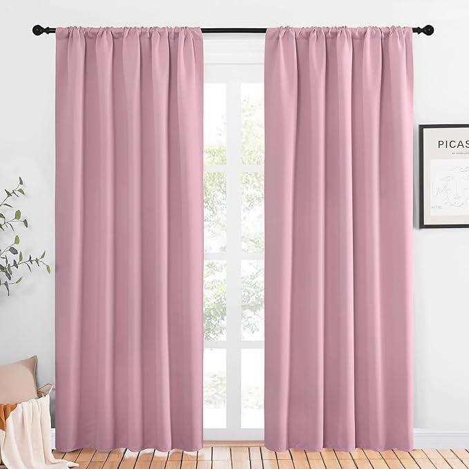 NICETOWN Window Curtains Blackout Drapes, Rouge Pink, 1 Pair, 52 by 84-Inch, Thermal Insulated Solid Rod Pocket Blackout Curtains/Draperies for Living Room by NICETOWN