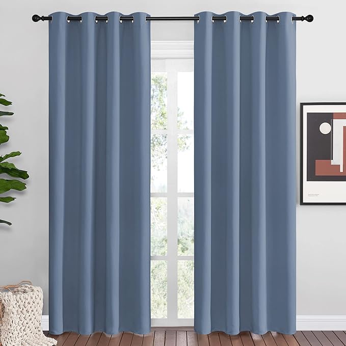 NICETOWN Stone Blue Room Darkening Curtain Panels 86" Length for Bedroom Living Room, Thermal Insulated Blackout Draperies for Home Decoration, Total Privacy (55" Width, 2 Pieces) by NICETOWN