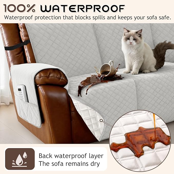 Arfntevss Waterproof Recliner Sectional Couch Covers for Reclining Sectional L Shape Sofa Cover Non Slip Washable Recliner L Shaped Slipcover Dog Additional Seat Protector (1 Seat Cover, Pale Gray) - Image 2