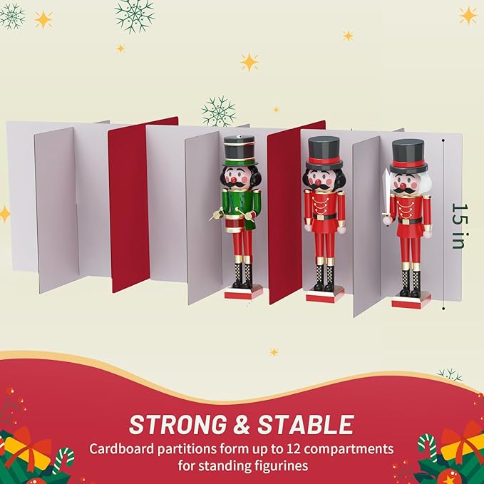 Nutcracker and Figurine Collectibles Storage Box， Large Ornament Storage Organizer Stores Up to 12 Holiday Figurines-Carolers, Santa Figure, or Nut Cracker Ornaments (Green/15 Inches) - Image 4
