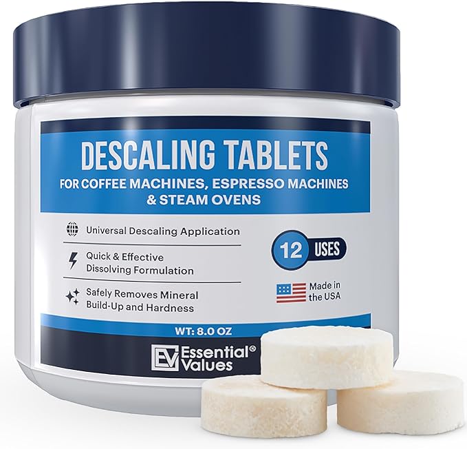 Essential Values Descaling Tablets (12 Count/Up to 12 Uses) for Jura, Miele, Bosch, Tassimo Espresso Machines and Miele Steam Ovens (1 Pack) by EssentialValues
