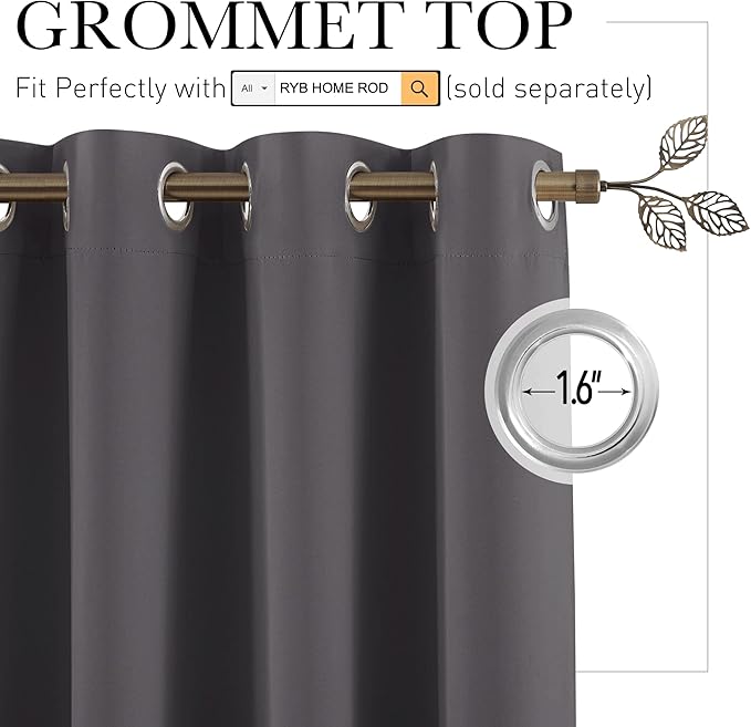 RYB HOME Extra Wide Curtains for Divider Room Separation Soundproof Temporary Door Curtains for Bedroom Closet Office Home Theatre Garage Living Room Privacy Drop Cloth, W 120 x L 84 inches, Grey - Image 2