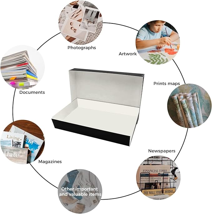 Lineco Museum Archival Storage Box, 11.75x18.25x3 in. Drop Front Design. Acid-Free with Metal Edge. Organize Photos, Pictures, Prints, Documents, Crafts, DIY. Black, 2Pack - Image 6