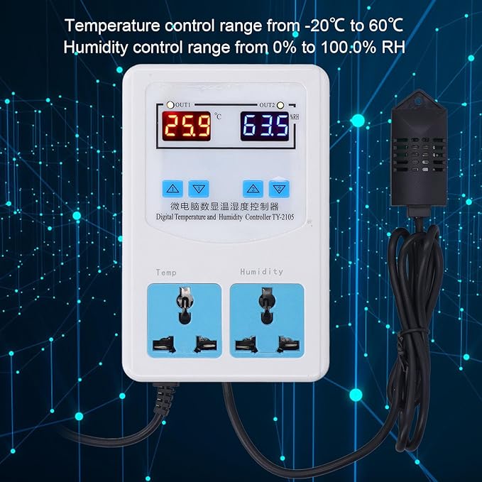Digital Humidity Thermostat, Temperature Humidity Controller Easy Installation 0% ~ 100.0% Simple Operation Relay Output AC110-220V for Hatching (US Plug) - Image 5