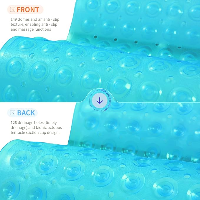 Anti-Slip Bathtub Shower mat, 27.5×14.5（Approximately 70×37cm） inch Soft Oversized Machine Washable Non-Slip Bathtub mat with Drainage Holes, Bathroom Floor Suction Cup.（1-Clear Green） - Image 2