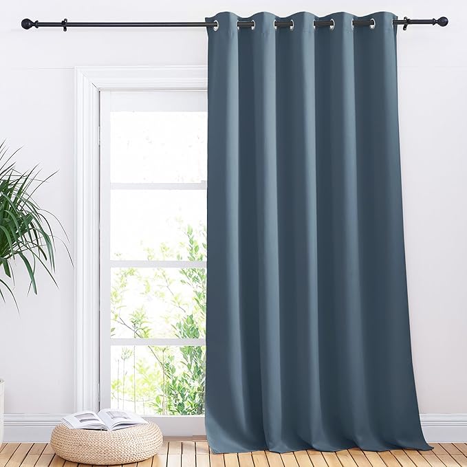 NICETOWN Sliding Door Curtains, Wide Thermal Blackout Patio Door Curtain Panel, Smoky Blue, W70 x L95, Sliding Door Drapes/Draperies with Grommet Top by NICETOWN
