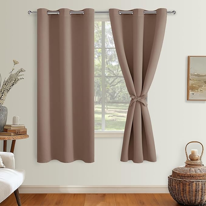 Hiasan Blackout Curtains for Bedroom, 42 x 63 Inches Length - Thermal Insulated & Light Blocking Window Curtains for Living Room, 2 Drape Panels Sewn with Tiebacks, Cappuccino - Image 2