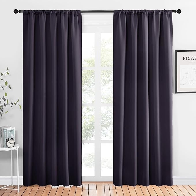 NICETOWN Window Curtains Blackout Drapes, Greyish Purple, 1 Pair, 52 by 84-Inch, Thermal Insulated Solid Rod Pocket Blackout Curtains/Draperies for Living Room by NICETOWN