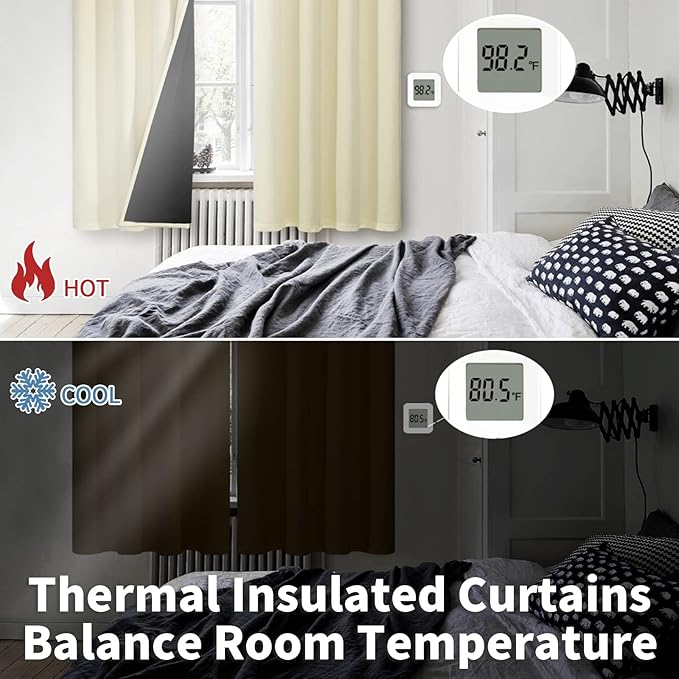 BGment Cream 100% Blackout Curtains for Bedroom 63 Inch Length 2 Panels Set, Thermal Insulated Full Light Blocking Grommet Noise Cancelling Window Curtains&Drapes with Black Liner, 42 Inch Wide Each - Image 4