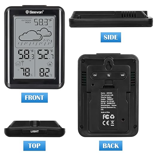 Geevon Indoor Outdoor Thermometer Wireless 200ft/60m, Digital Temperature Humidity Monitor with Large Display, Hygrometer with Weather, 3 Channel, Mold/Dew/Heat, 10s Backlight - Image 8