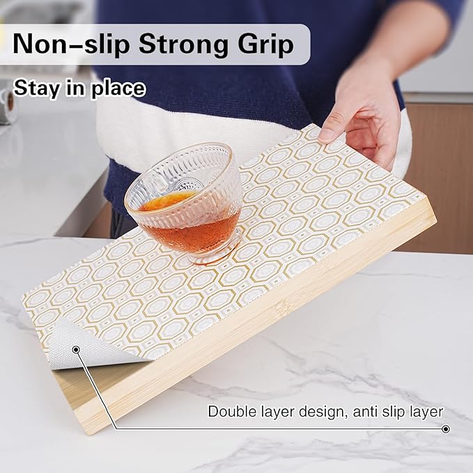 Drawer and Shelf Liner for Kitchen Cabinet,Non-Adhesive Cabinet Liner 12in x 10FT,Waterproof Shelf Paper Non-Slip Mats Cupboard Liners Contact Protect Dresser/Shelves/Table-Gold Octagonal - Image 2