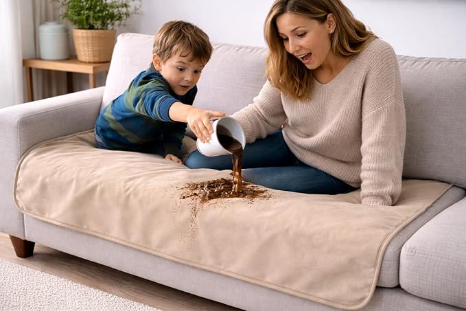 Premium Deluxe ! 100% TOP Waterproof Blanket Guarantees to Keep Your Bed Dry! Crinkle-Free Ultra-Soft Fleece Furniture Protector for People Kids Pets. EZ Wash/Dry Brown/Beige Reversible 80x60 - Image 4