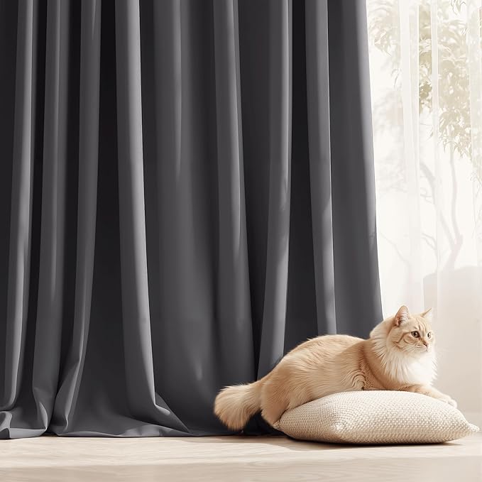 RYB HOME Extra Wide Outdoor Curtains for Patio Waterproof Tab Top Heavy Duty Thermal Insulated in Summer Full Coverage Privacy for Porch, Gazebo & Pergola, W100 x L84, Grey, 1 Panel - Image 6