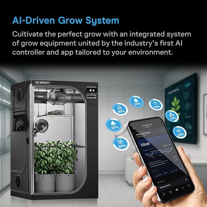 AC Infinity AI Grow System Compact 2x2, 1-Plant Kit w/Self-Learning AI Controller, Dynamic Airflow & LM301H LED Lighting Control, 2000D Mylar Tent w/Lab-Tested Reflectivity, Largest Zippered Window - Image 2