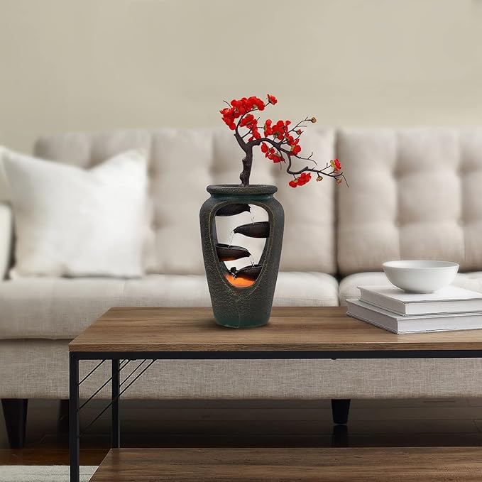 20Inch Tabletop Decorative Flower Vase Style Bonsai Waterfall Fountain Humidifier with LED Lights and Atomizer, Desktop Water Fountains for Any Dining Room, Living Room, Bedroom, Cafe Or Office - Image 4